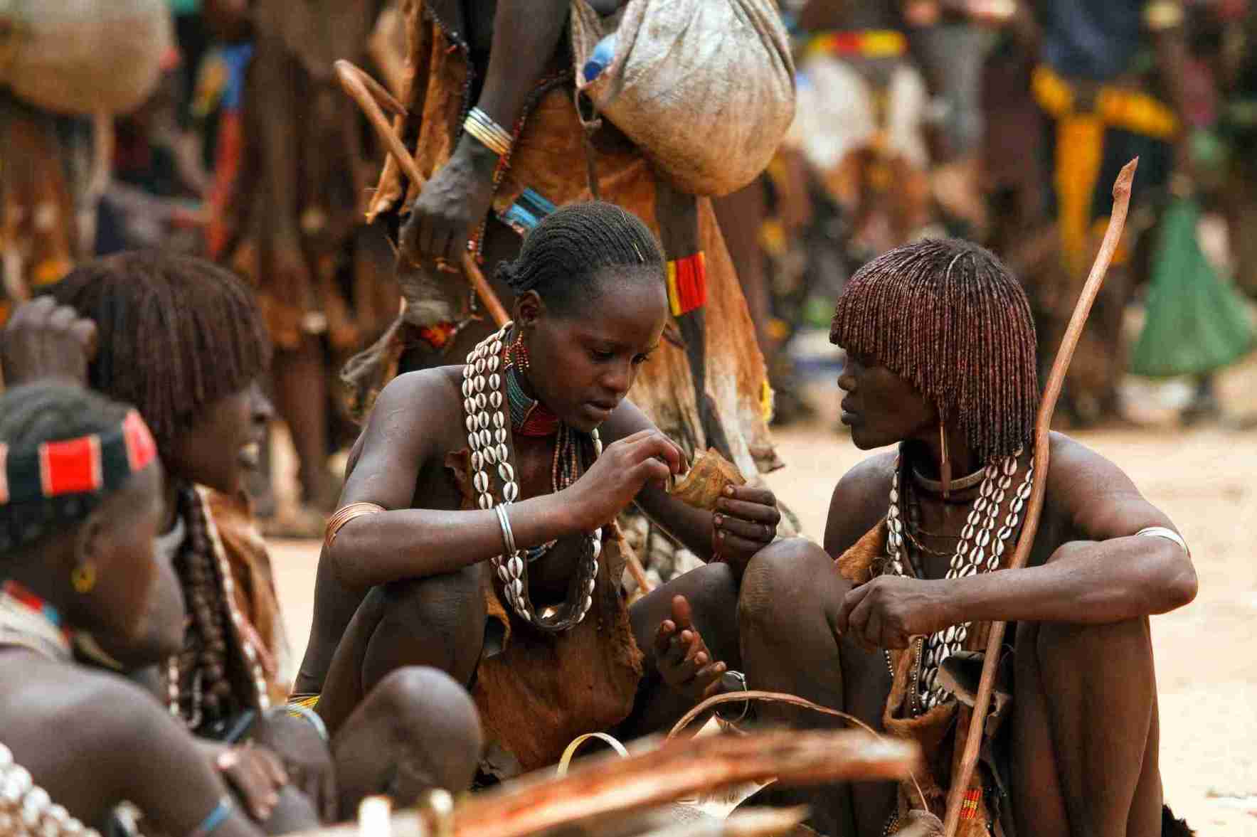 Mursi people children in omo valley