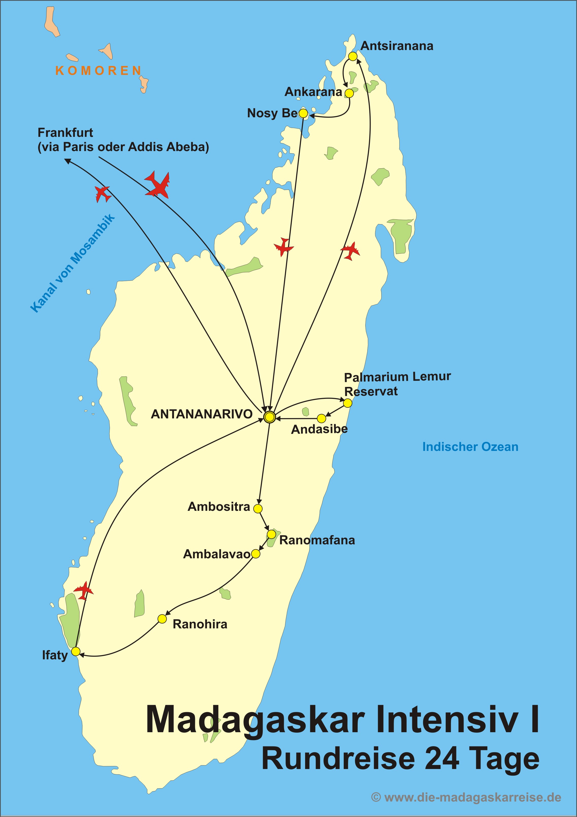 Reiseroute der Madagaskar I Rundreise