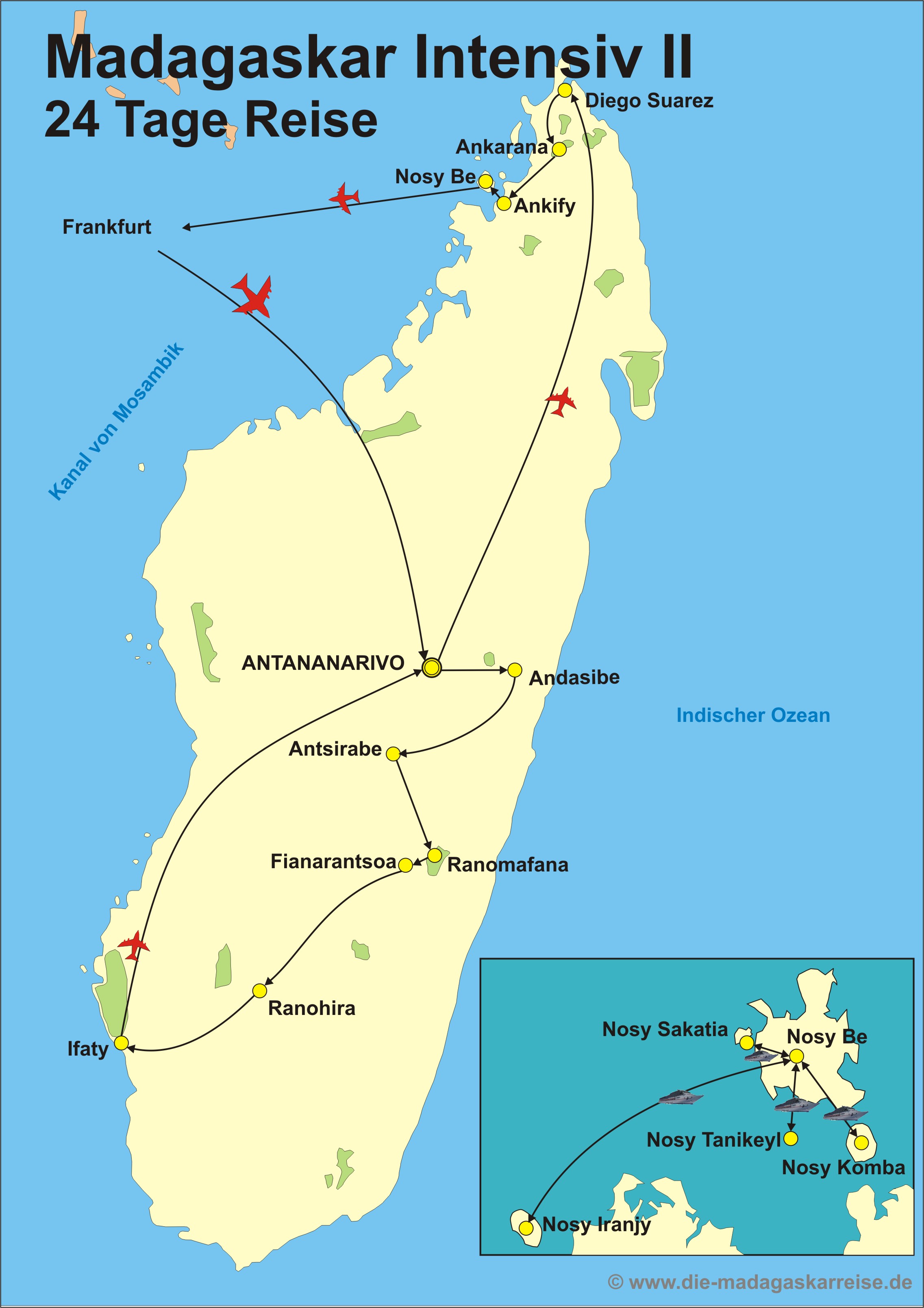 Reiseroute der Madagaskar II Studienreise